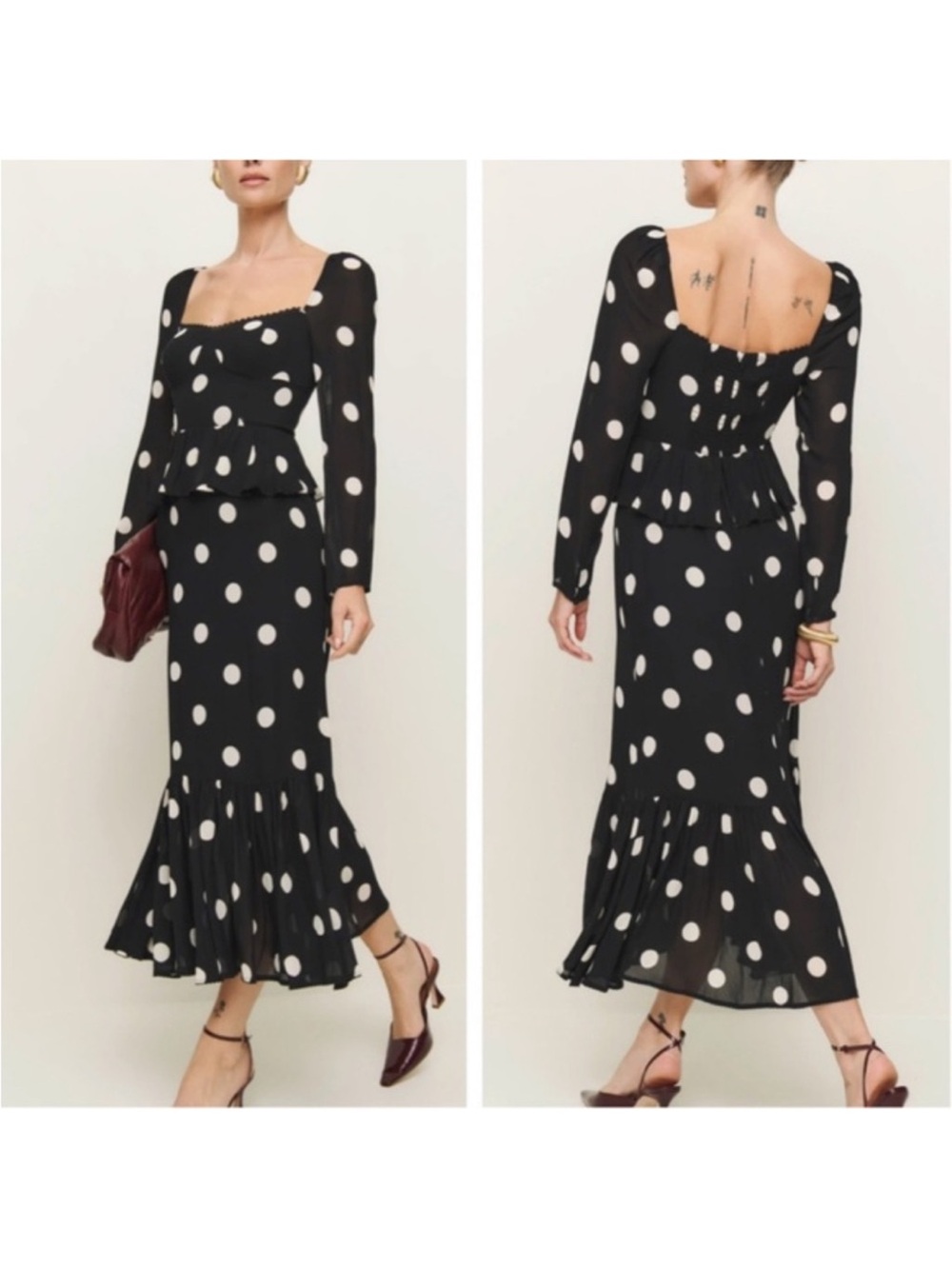 Reformation Zandra Moon Dot Polka Dot Midi Dress